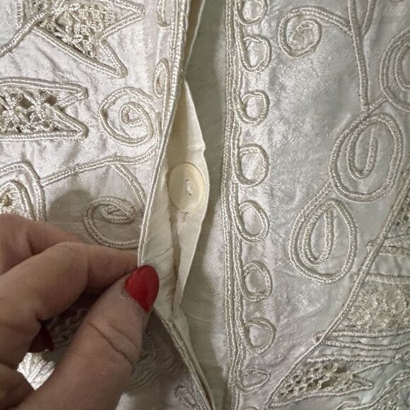 Sandy Starkman Skirt Set Womens 1X White 100% Silk Beaded 3 Piece Vintage - Picture 15 of 16